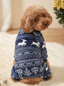 PETSIN 1pc Pet Fair Isle Reindeer Fleece Jumpsuit, Warm & Cozy For Small To Medium Cats & Dogs - Multicolor - View 3