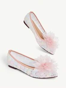 CUCCOO CHICEST Stylish And Sexy Closed Toe Pointed Women's Flat Shoes Rhinestone Flower Transparent Mesh Pink Flats - Pink - View 4