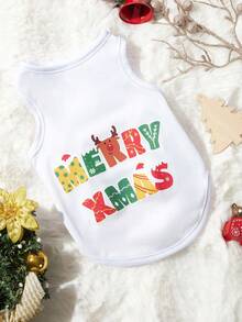 PETSIN 1pc Merry Christmas Graphic Print White Dog Tank Top - Multicolor - View 6