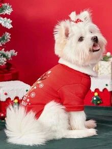 PETSIN 1件寵物通用聖誕貓狗紅麋鹿雪花「Merry Christmas」英文字母可愛圖案印花保暖舒適狗聖誕用品 - 彩色 - 查看 6