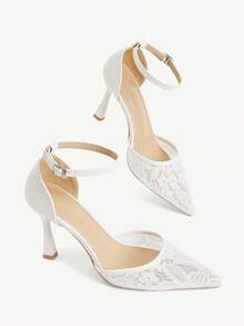 CUCCOO CHICEST Pointed Hollow Lace Hollow Versatile Elegant Fairy Style Sexy White High Heels - White - View 1