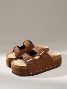 Solecia Woman Shoes Fashionable Thick-Soled Slippers For Versatile Use For Spring And Summer Vacation Shoes - Coffee Brown - View 2