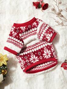 PETSIN 1 Pc Pet Christmas Burgundy Fairisle Geometric Pattern Fleece Warm Navy Round Neck Dog - Multicolor - View 6