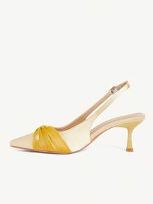 CUCCOO CHICEST Pointed Gentle Temperament Fashionable Versatile Rhinestone Design Sense Bow Elegant Fairy Back Empty Satin Yellow High Heels - Yellow - View 6