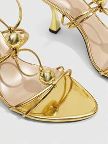CUCCOO SZL Women's Gold Strap-Up Bow Stiletto Open-Toe Fashion Women's Sandals - Gold - View 9