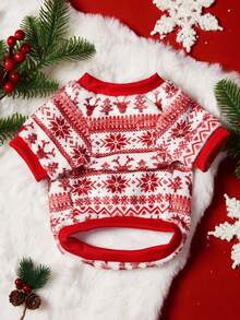 PETSIN 1 Pet Christmas Cat Dog Universal Red And White Christmas Snowflake Reindeer Pattern Printed Plush Warm And Comfortable Dog Christmas - Multicolor - View 8