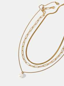 MOTF PREMIUM Pre18k Gold Plated Triple Stacked Pearl Pendant Necklace - Golden 1 - View 8