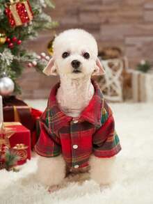 PETSIN 1pc Christmas Mixed Color Checkered Warm Lining Pet Shirt - Multicolor - View 10
