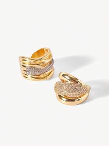 Opalesca 18k Color Matching Double-Layer Covered With Rhinestone Wide-Edge Rings, Thick Styles Can Be Stacked With Exaggerated Finger Rings - color matching - View 4