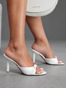 CUCCOO SZL 9CM 女款 PU 杏色高跟涼鞋 小貓跟圓頭扣環百搭日常通勤度假派對婚禮高跟鞋 - 白色 - 查看 9