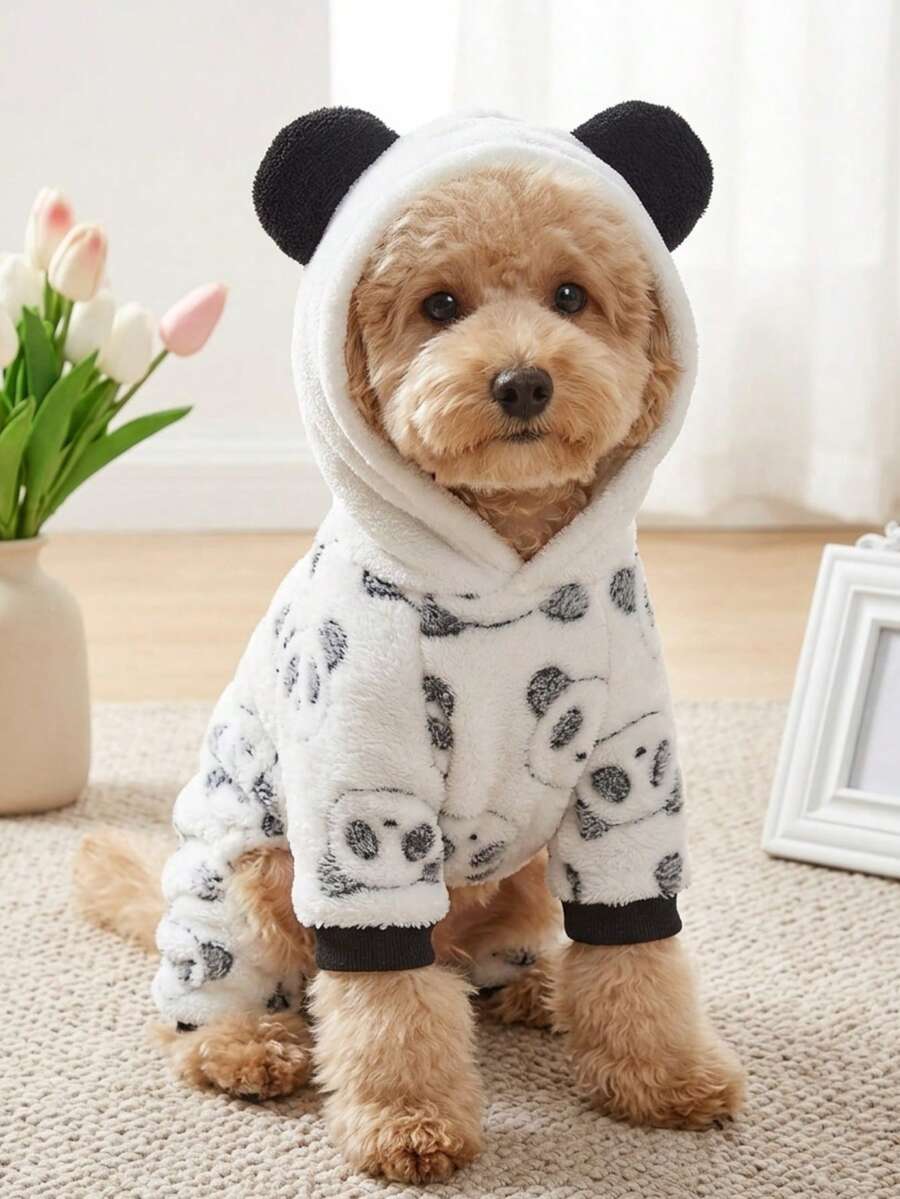 PETSIN 1pc Panda Head Print Cosplay Pet Jumpsuit Autumn And Winter Thick Warm Flannel Pet Clothing - Multicolor - View 1