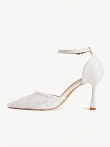 CUCCOO CHICEST Pointed Hollow Lace Hollow Versatile Elegant Fairy Style Sexy White High Heels - White - View 6