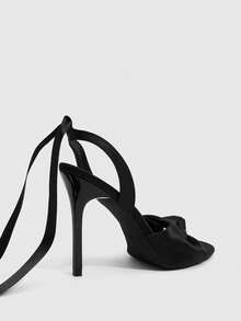 CUCCOO SZL Sandal cao gót quai nơ satin đen, mẫu công sở đi làm - màu đen - Xem 7
