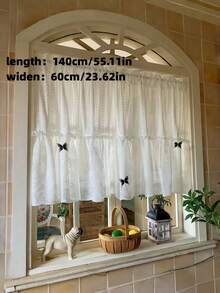 Cirelle 1pc French Country White Lace Cafe Curtains - Ruffled Tier Kitchen Short Curtain With Butterfly Accent, Sheer Floral Lace Half Window Valance For Bathroom, Bistro & Small Windows - Multicolor - View 9