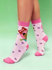 SCOOBY-DOO X SHEIN 2 Pairs Romantic Women's Heart Pattern Crew Socks,Valentine's Day - Multicolor - View 4