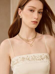 MOTF PREMIUM Pre18k Gold Plated Triple Stacked Geometric Pendant Necklace - Golden 3 - View 3