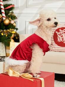 PETSIN 1pc Pet Plush Christmas Dress, Large, Red Plush - Multicolor - View 7