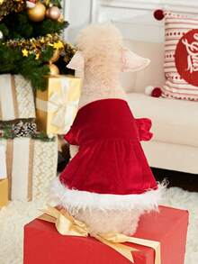 PETSIN 1pc Pet Plush Christmas Dress, Large, Red Plush - Multicolor - View 8