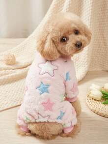 PETSIN 1pc Pet Cat/Dog Universal Pink Flannel Warm Colored Star Print Overall - Multicolor - View 1