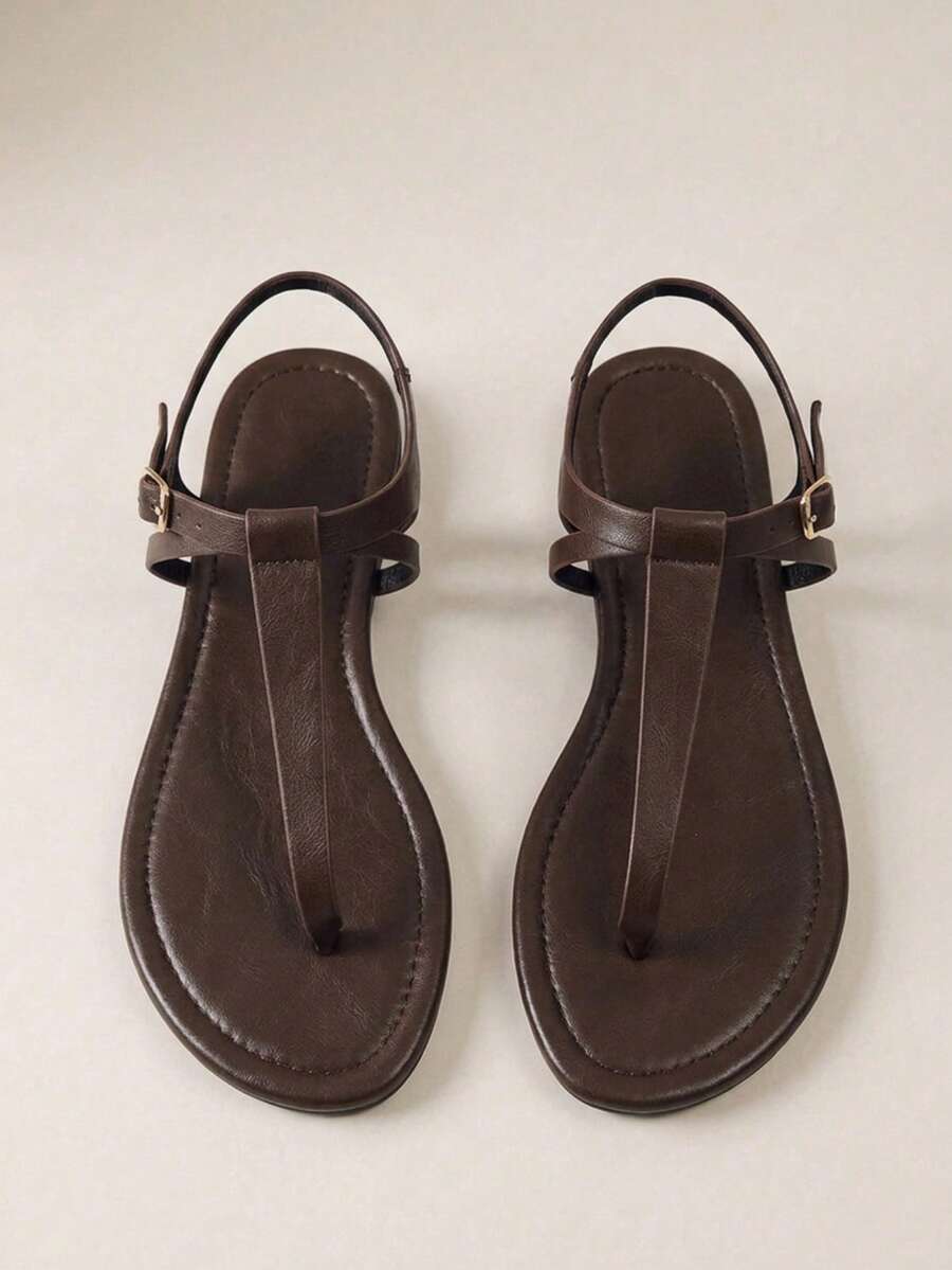 HighSole 巧克力棕色鉚釘夾腳涼鞋,配古董金金字塔飾飾,祭典風,春夏街頭穿搭 - 棕色3x - 查看 1