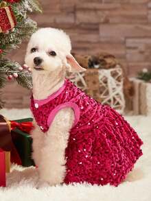 PETSIN Fuchsia Sequin Princess Dress Pet Clothes, For Cats And Dogs, Christmas Party Attire - Rose Red - View 6