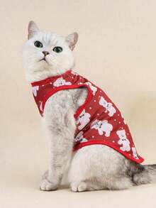 PETSIN 1pc Cute Christmas Bear Print Pet Vest In Bright Red - Multicolor - View 7