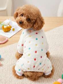 PETSIN 1pc Color Polka Dot Printed Pet Jumpsuit White Autumn/Winter Flannel Warm And Comfortable Pet Warm Clothing - Multicolor - View 2