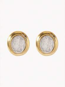Opalesca Two Styles Of Oval Glitter Stud Earrings, Gold/Silver Frame, Shiny Egg Surface, Minimalist Daily Earrings - color matching - View 5