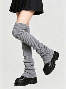 ROMWE Anime 3 Women's Knee Leg Covers, Black Gray And White Long Leg Covers, Suitable For Daily Versatile Wear - Black and white gray 1 - View 4