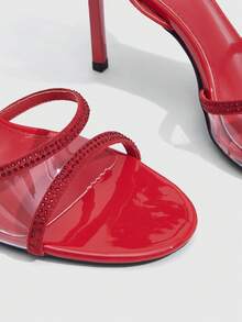 CUCCOO SZL Patent Leather Transparent Splicing Strap Buckle Stiletto Sandals, Commuter Workplace Model - Red - View 7