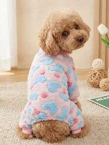 PETSIN 1pc Pet Dog Cat Fleece Jumpsuit With Heart Print, Warm Outfit - Multicolor - View 3