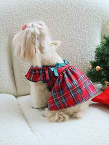 PETSIN Christmas Pet Dress - Festive Xmas Skirt With Bowknot For Dogs & Cats, Cute Holiday Party Costume - Red - View 8