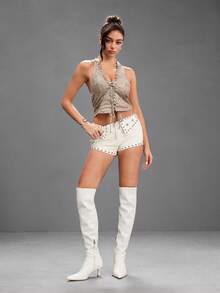 CUCCOO SZL 女款秋冬新款時尚超高筒靴，多功能尖頭小貓跟設計，優雅簡約風格，彈性高腰 - 米色3B - 查看 9