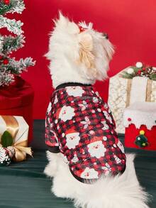 PETSIN 1 Pet Christmas Cat Dog Universal Red And Black Checkered Santa Claus Cute Snowflake Pattern Printed Plush Warm And Comfortable Dog Christmas Gift - Multicolor - View 5