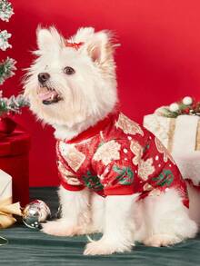 PETSIN 1 Pet Christmas Cat Dog Universal Red Gingerbread Man Snowflake Cane Candy Christmas Pattern Print Plush Warm And Comfortable Dog Christmas - Multicolor - View 4