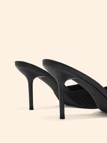 CUCCOO BASICS Women Shoes Multi-Color Knitted Hollow Square Toe Fine High Heel Sandals Simple Commuting Style Spring And Summer Models Are Suitable For Daily Commuting - Black - View 5