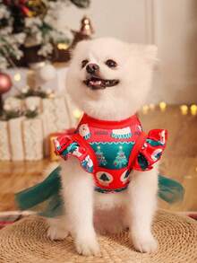 PETSIN Cute Christmas Tree Print Striped Tulle Dog Dress - Multicolor - View 5