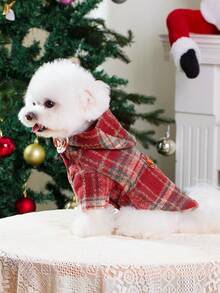 PETSIN Christmas Plaid Pet Coat For Dogs - Warm Hooded Dog Jacket With Cute Buttons, Festive Pet Apparel For Holiday Season - Red - View 7