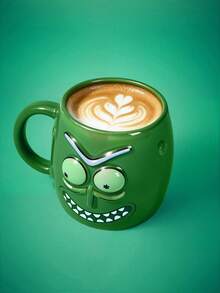 Rick and Morty X SHEIN 綠色立體趣味臉陶瓷馬克杯 600ml/20oz 大容量水杯，居家辦公咖啡茶杯，成人創意趣味禮品水杯組，男女通用日常飲水杯 - 綠色 - 查看 1