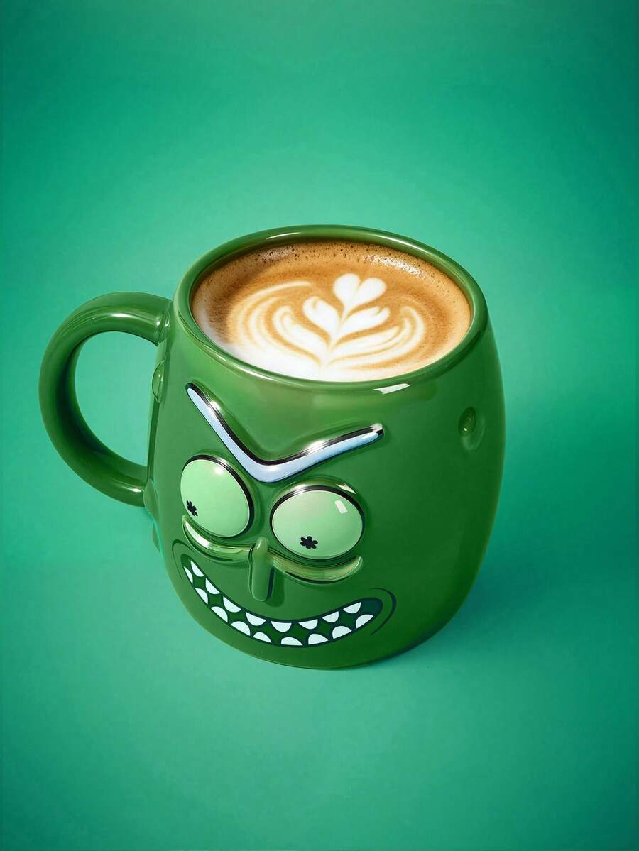 Rick and Morty X SHEIN 綠色立體趣味臉陶瓷馬克杯 600ml/20oz 大容量水杯,居家辦公咖啡茶杯,成人創意趣味禮品水杯組,男女通用日常飲水杯 - 綠色 - 查看 1