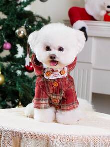 PETSIN Christmas Plaid Pet Coat For Dogs - Warm Hooded Dog Jacket With Cute Buttons, Festive Pet Apparel For Holiday Season - Red - View 4
