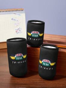 FRIENDS X SHEIN 1Pc Cute Printed Fabric Cup Holder, Neoprene Cup Sleeve Thermal Insulation Material, Reusable, S/M/L Three Sizes, Suitable For Different OZ Coffee Cups - Black - View 2