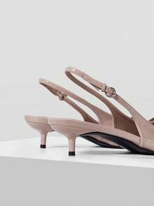 Mnmlis Naked Pink Bright Patent Leather Rear Empty High-Heeled Sandals Women's, Front Stilettos Metal Buckle Pointed Thin Heel Gentle Dating Shoe - Naked pink - View 7