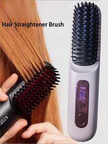 Teckwe Wireless Straightening Comb With LCD Display, Temperature Adjustment, Portable Small Sliding Comb, Female Negative Ion Hair Straightener Brush, Barbecue, Ceramic Coating, Equipped With A Tandem Dual-Cell Battery,2000mAh + 2000mAh - Multicolor - View 2