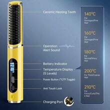 Teckwe Portable Wireless Straight Hair Comb, LED Digital Display Screen, USB Charging Interface, Lightweight And Compact Design, Suitable For Home And Travel Use, Women's Curling Iron, Power On/Off Prompt Sound, Halloween Style, 4000mAh Rechargeable Battery - Multicolor - View 15