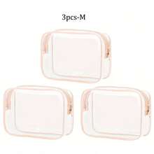 Found Favorite 1/3/6/9 Transparent Cosmetic Bag, Portable Travel Toiletry Bag With Zipper, Transparent Organizer Bag, PVC Cosmetic Storage Bag - Pink - View 16