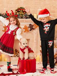 PETSIN 1pc Pet Christmas Reindeer & Snowflake Pattern Breathable Lightweight Dog Vest, Red - Multicolor - View 9