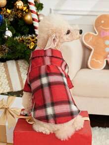 PETSIN Christmas Red And White Plaid Pet Shirt - Multicolor - View 9