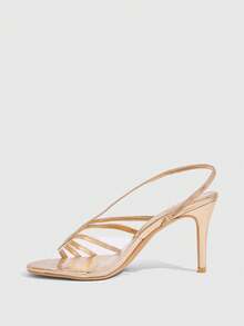 CUCCOO SZL Champagne Gold Strap Back Empty High Heel Sandals Women's Summer Temperament Open-Toed Strap Party Fairy Shoes - Champagne gold - View 4