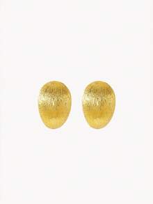 Opalesca Two Retro Matte Texture C-Ring Earrings, Half-Circle Diamond-Set Small Gold Bean Ear Buckles, Light Luxury And Versatile Semi-Round Stud Earrings. - Brushed gold - View 4